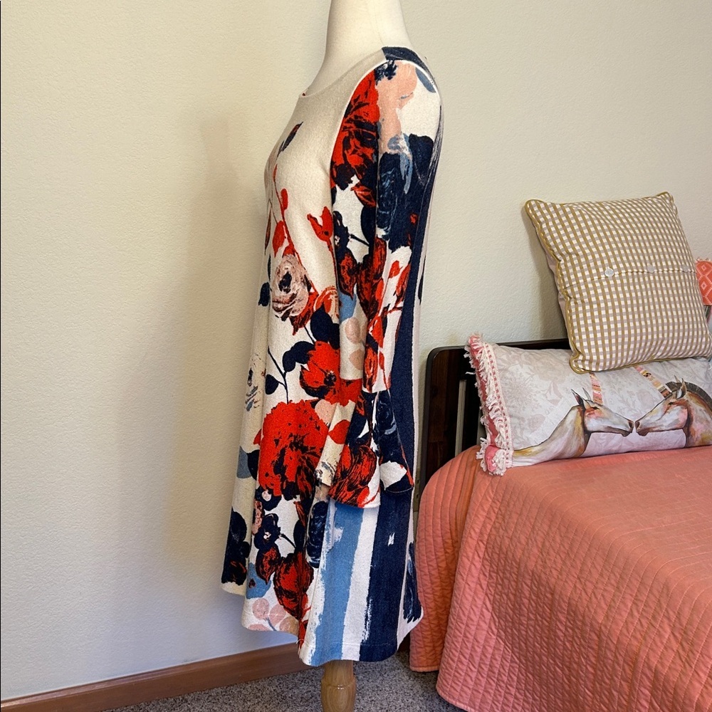 Maeve Anthropologie Bell Sleeve Floral Anthousai swing shift sweater dress sz XS - Picture 5 of 16